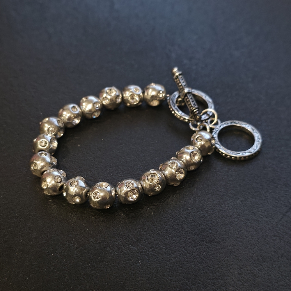 Rhinestone Metal Beads Toggle Clasp Bracelet